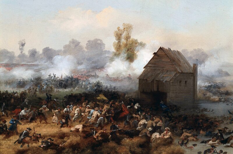 In der Schlacht von Long Island vom 27. August 1776 besiegten die Briten General George Washington und eroberten den Hafen von New York. (Gemälde von Alonzo Chappel, 1858) – Bild: ARTE F/​Brooklyn Public Library