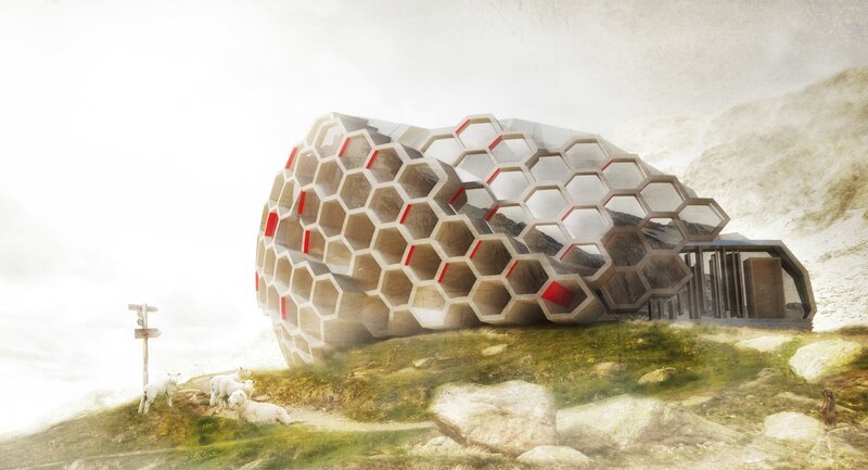 Eine Schutzhütte der Zukunft, Entwurf von Architekt Andreas Damhofer – Bild: ORF Eine Schutzhütte der Zukunft, Entwurf von Architekt Andreas Damhofer – Bild: ORF