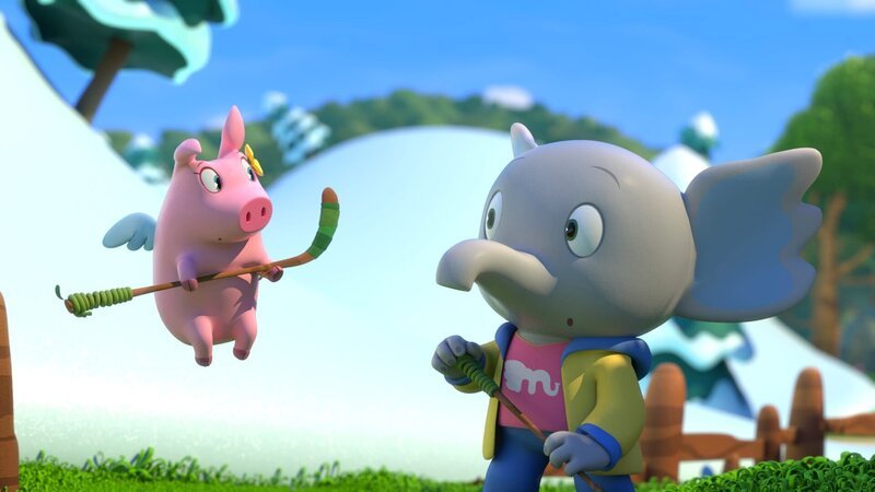 Beim Kokosnuss-Hockey müssen Mamfie und Pinkie ganz schön aufpassen. – Bild: KiKA/​ZODIAK KIDS STUDIO FRANCE/​ANIMOKA