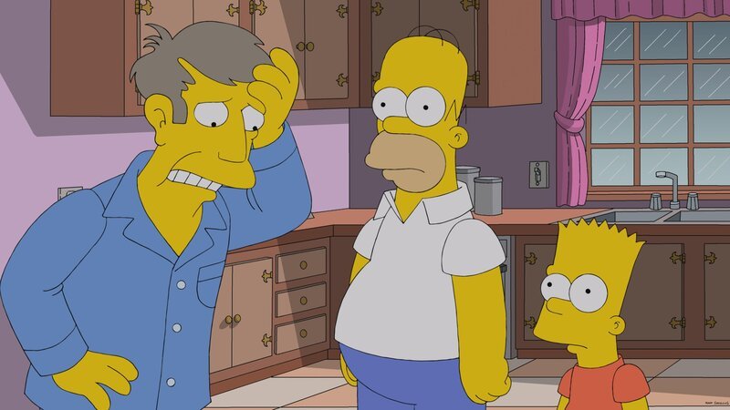 Als Rektor Skinner (l.) Bart (r.) nicht zum Schulausflug mitnimmt, will Bart sich gemeinsam mit Homer (M.) an ihm rächen. Und das mit Erfolg … – Bild: © 2013 Twentieth Century Fox Film Corporation. All rights reserved.