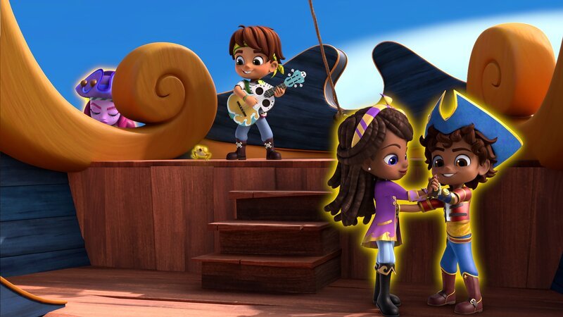 L-R: Escarlata La Pirata, Kiko, Tomás Montes, Lorelai, Santiago Montes – Bild: Nickelodéon Junior