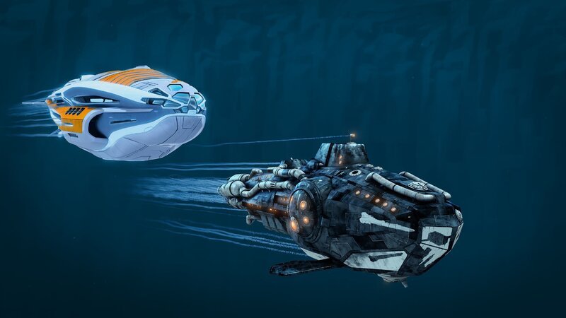 Die Nektons liefern sich in ihrem Arronnax (l.) einen Wettkampf mit den Piraten. – Bild: Hydrologic Productions