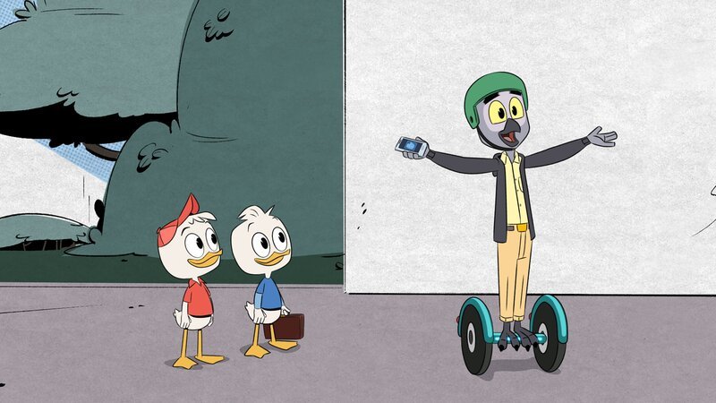 DUCKTALES – „The Infernal Internship of Mark Beaks!“ – Huey competes with Dewey for a coveted internship with Duckburg’s newest tech billionaire, Mark Beaks (Josh Brener, „Silicon Valley“), while Scrooge and Glomgold team up to take this new competitor down, in a new episode airing Saturday, October 21 (8:00- 8:30 A.M. EST) on Disney XD. (Disney XD) HUEY, DEWEY, MARK BEAKS – Bild: Disney XD /​ Disney XD /​ Disney XD /​ © 2017 Disney Enterprises, Inc. All rights reserved.