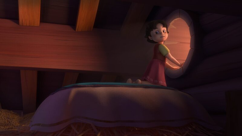 Heidi bekommt ein neues Bett in der Almhütte. – Bild: ZDF/​Studio 100 Animation/​Heidi Productions Pty. Limited