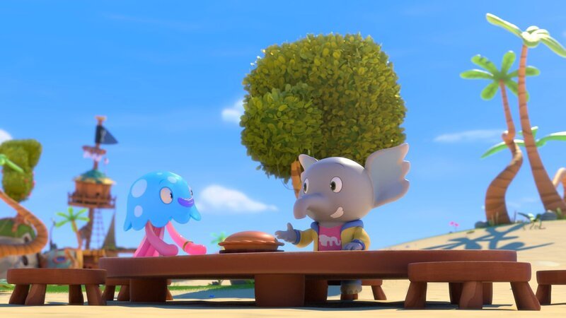 Takolo und Mamfie haben einen Kuchen geschenkt bekommen. – Bild: KiKA/​ZODIAK KIDS STUDIO FRANCE/​ ANIMOKA