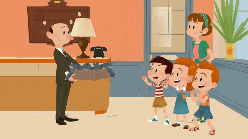 Nick, Emma und Chlodwig sind begeistert, als Hoteldirektor Martin ihnen erlaubt, die Hummer freizulassen. – Bild: SWR/​MEDIA VALLEY/​BELVISION/​Le Petit Nicolas
