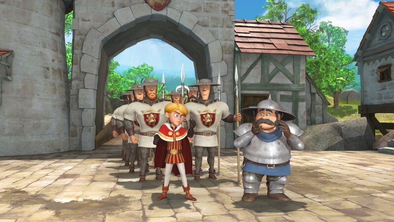 Prinz John lässt das Dorf umstellen. Er will Robin Hood mit der Kiste voll Gold finden, die Robin für Waisenkinder von den Bürgern gesammelt hat. – Bild: ZDF/​Method Animation/​DQ Entertainment/​Fabrique d’images/​ZDF Enterprises/​De Agostini