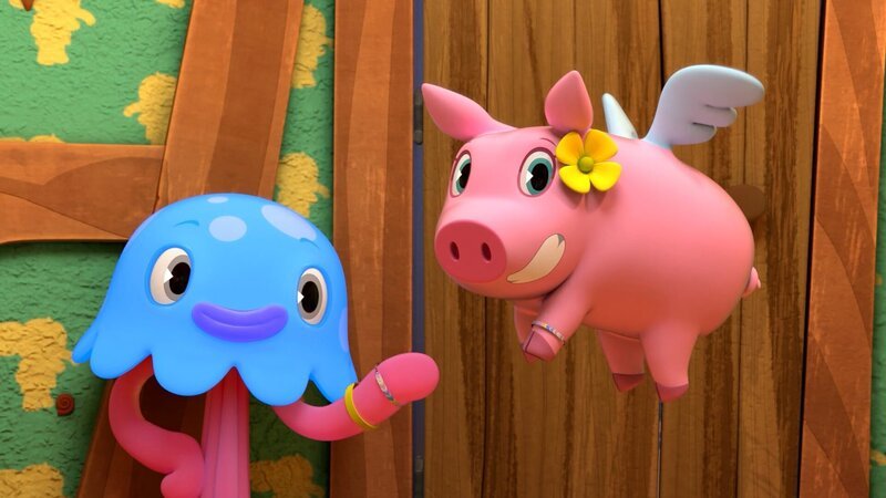 Takolo und Pinkie tragen die Freundschaftsbändchen, die Mamfie ihnen geschenkt hat. – Bild: KiKA/​ZODIAK KIDS STUDIO FRANCE/​ANIMOKA