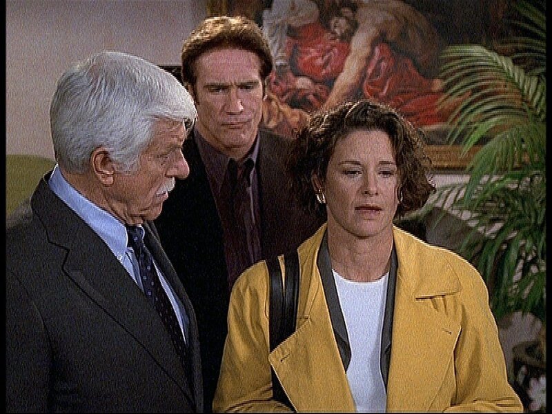 Mark (Dick Van Dyke, l.) und Steve (Barry Van Dyke, M.) begegnen Vanessa (Stephanie Zimbalist, r.) mit Skepsis: Sie gibt vor, von Scotland Yard zu sein. – Bild: Sat.1 Gold