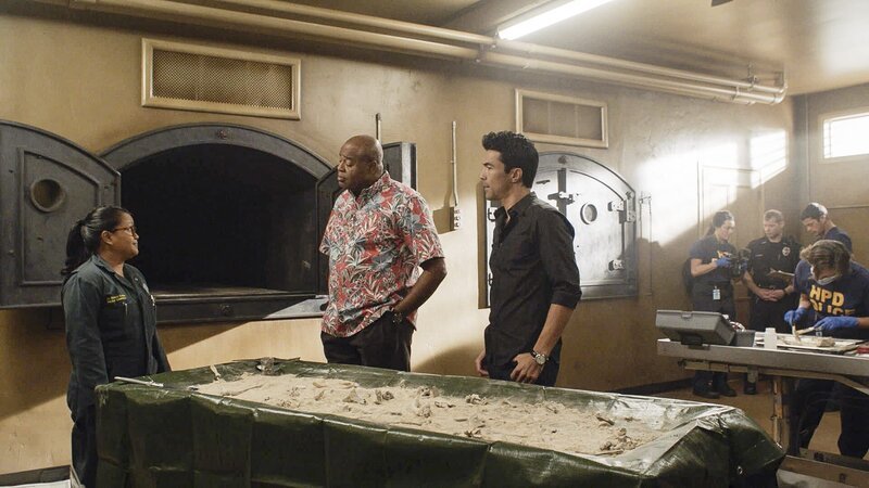 L-R: Dr. Noelani Cunha (Kimee Balmilero); Lou Grover (Chi McBride); Adam Noshimuri (Ian Anthony Dale) – Bild: 2019 CBS Broadcasting, Inc. All Rights Reserved Lizenzbild frei