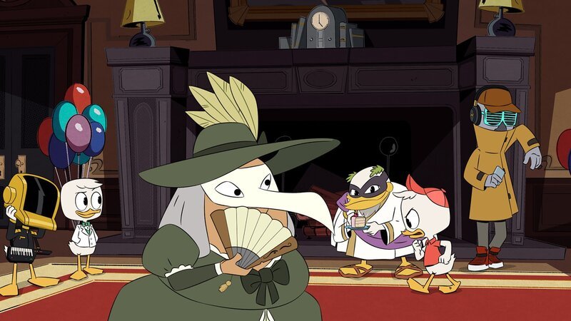 1st and 2nd character from left: Dewey Duck, Louie Duck, 2nd character from right: Hubert „Huey“ Duck – Bild: Disney