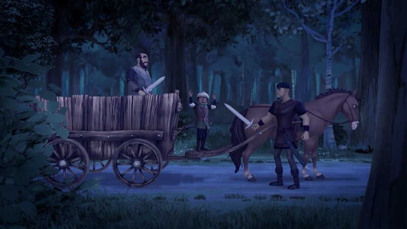 Im Wald wird Sagramor von Räubern gestellt. Er muss erkennen, dass er hinters Licht geführt worden ist. – Bild: SWR/​Blue Spirit Productions/​Canal+ Thématiques
