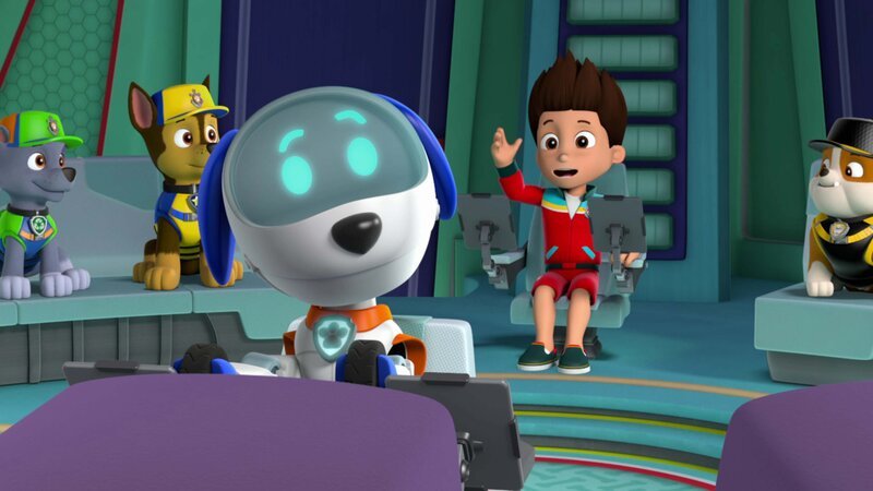 L-R: Rocky, Chase, Robo-Dog, Ryder, Rubble. – Bild: Paramount