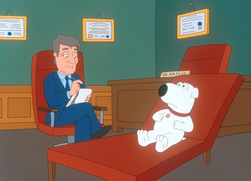 Da Stewie Brian hasst, pinkelt er im Haus überall hin und behauptet, dass es Brian gewesen ist. Daraufhin wird Brian (r.) von den Griffins zu einem Psychiater geschickt. – Bild: Twentieth Century Fox Film Corporation