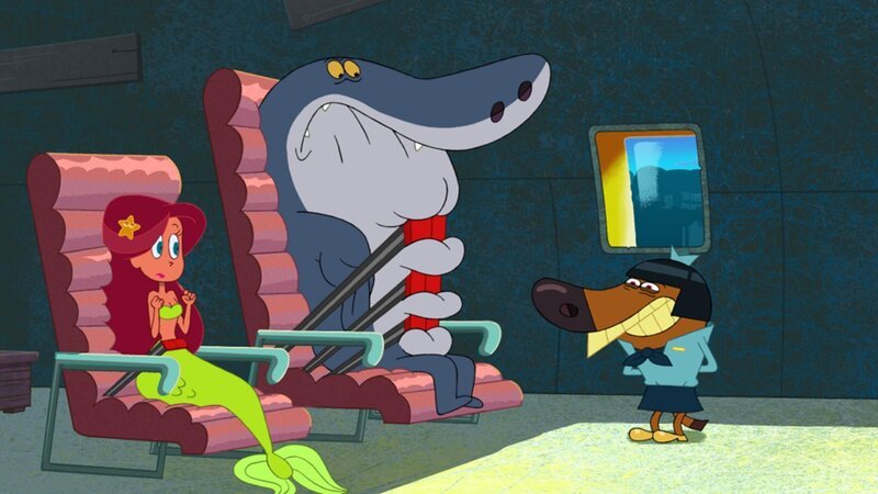 Marina und Sharko (Mi.) ist nicht ganz wohl dabei, mit Zig (re.) nach China zu fliegen.  +++ – Bild: Eine wilde Flugzeugreise /​ © Xilam Animation