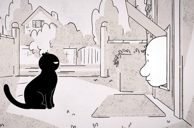 Stéphane ist mit den Nerven am Ende. Er kauft extra eine Katzenklappe, aber Moustique denkt gar nicht dran, sie zu benutzen. – Bild: ARTE F /​ Autour de Minuit Productions