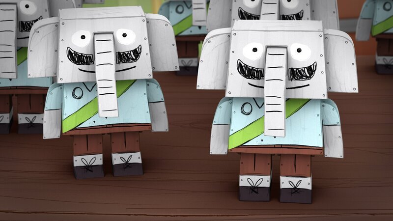 Die kleinen Magnus-Roboter sollen zum Anlass von Sankt Magnus an alle Einwohner verschenkt werden. – Bild: NDR/​Autour de Minuit Productions/​France Télédvisions/​Borderline Films