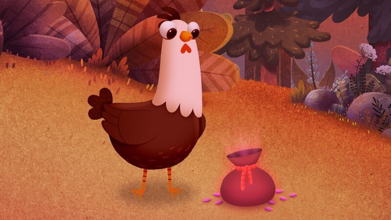 Shirley das Huhn erzählt davon, wie sie sich den besten Witz der Welt ausgedacht hat. – Bild: KiKA/​Sixteen South & Letko