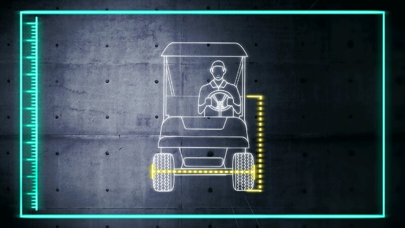 A graphic showing the wheel base and centre of gravity of a gold cart. – Bild: National Geographic Channels/​Myles Warwood
