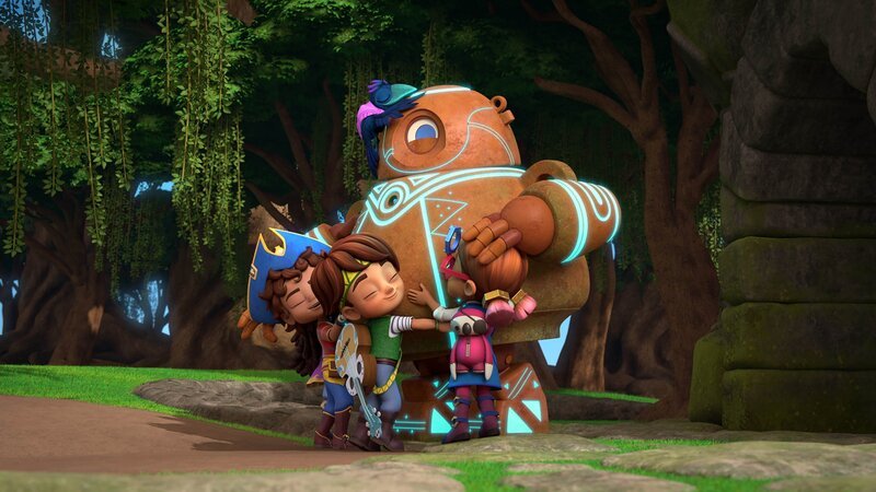 L-R: Kiko, Santiago Montes, Tomás Montes, Sir Butterscotch, Robot (hinter), Tina Montes – Bild: Paramount