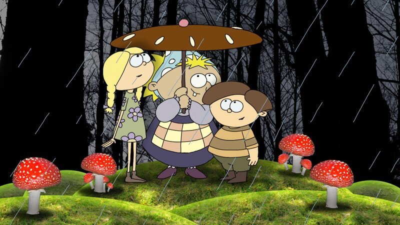 Als Hänsel und Gretel zu Besuch kommen, ist kein Pfefferkuchenhaus mehr da. Aber zum Glück noch der Hexenbesen. So finden alle wieder nach Hause. – Bild: MDR/​RBB/​MotionWorks
