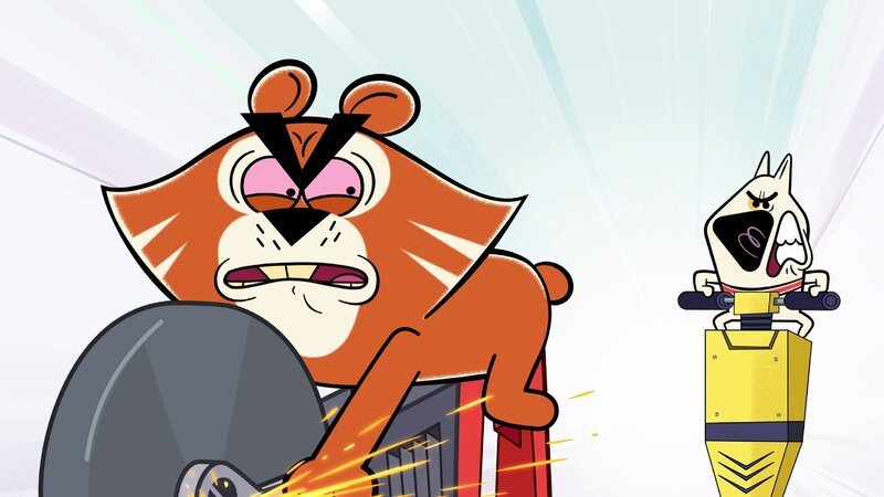 Mr. Cat verfolgt Fizz mit einem Presslufthammer durch das Warenhaus. – Bild: SUPER RTL
