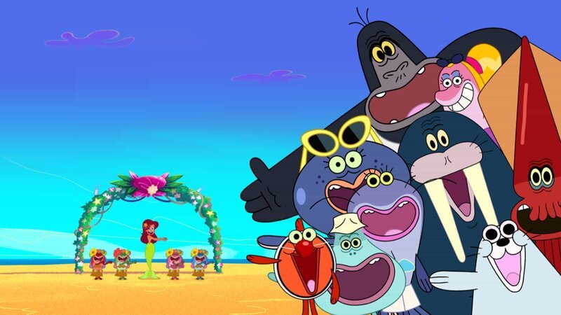 Die Inselbewohner empfangen Zig und Sharko freundlich und ihr neues Aussehen lockt sogar Verehrerinnen an.  +++ – Bild: Am Haken /​ © Xilam Animation
