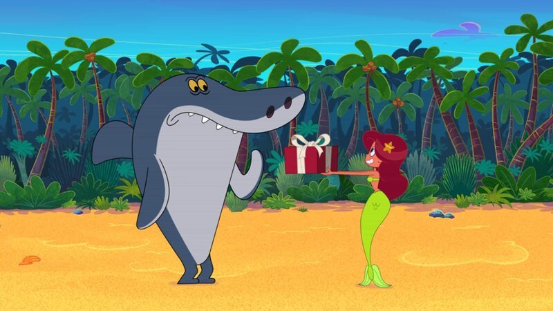 Sharko bekommt von Marina neue Laufschuhe geschenkt.  +++ – Bild: Lauf Sharko, lauf! /​ © Xilam Animation