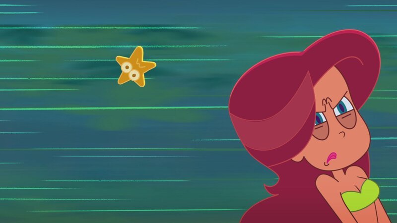 Während Zig sich Marina geschnappt hat und mir ihr durch den Dschungel läuft, verliert die Meerjungfrau ihren Seestern.  +++ – Bild: Seestern gesucht! /​ © Xilam Animation