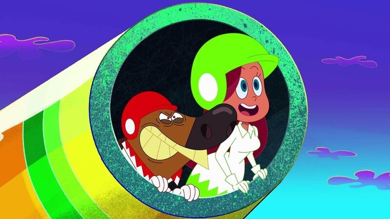 Marina denkt an ein tolles Kunstück, doch Zig hat ganz andere Pläne: Die Kanone soll die Zwei in sein zu Hause schießen. – Bild: Xilam Animation