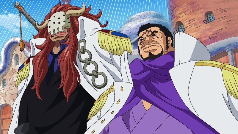 Bastille (l.); Kaptain Fujitora (r.) – Bild: Eiichiro Oda/​Shueisha, Toei Animation