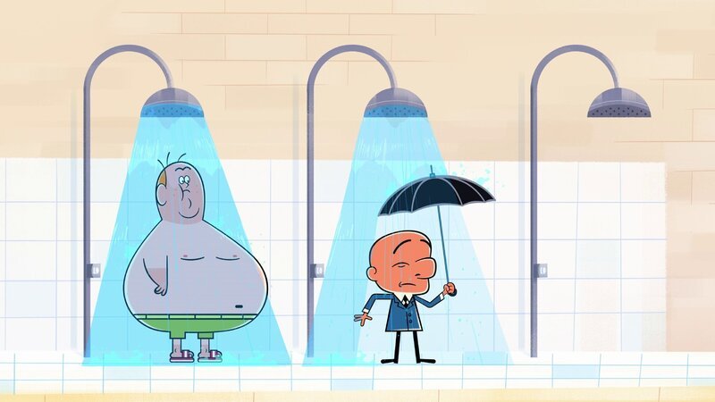 Magoo glaubt, es herrsche ein schlimmes Unwetter, dabei befindet er sich nur in einem Schwimmbad. Nun will er alle Besucher des Schwimmbads retten. – Bild: Xilam Animation S.A.