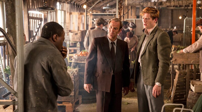 v.l. Walter Stirling (Nakay Kpaka), Geordie Keating (Robson Green) und Sidney Chambers (James Norton) – Bild: WDR/​ITV