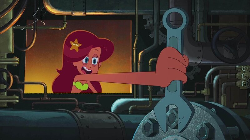 Weil der Mann im Vulkan ein schlechter Handwerker ist, muss Marina ihm unter die Arme greifen. – Bild: Xilam Animation