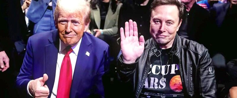 Donald Trump sucht die Nähe der Tech-Milliardäre: Elon Musk machte er gleich zu Beginn seiner zweiten Amtszeit zum Chef der neu geschaffenen Effizienzbehörde DOGE. – Bild: ORF/​BBC