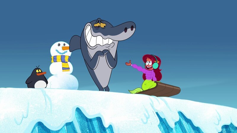 Marina und Sharko lernen einen Pinguin kennen.  +++ – Bild: Xilam Animation /​ Besuch am Südpol