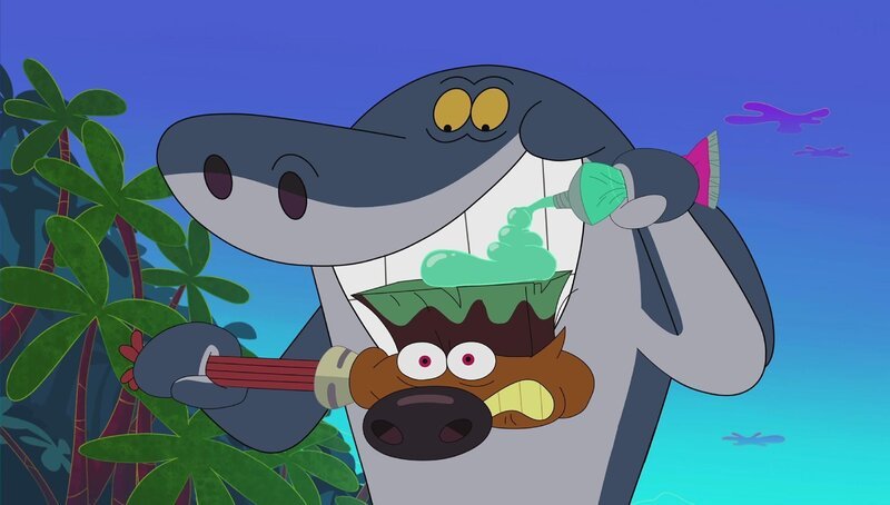 Damit hat Zig (vorne) nicht gerechnet: Sharko hat eine Zahnpasta, die ihm wieder frischen Atem bringt.  +++ – Bild: Xilam Animation /​ Zahnpasta gegen Stinkekäse