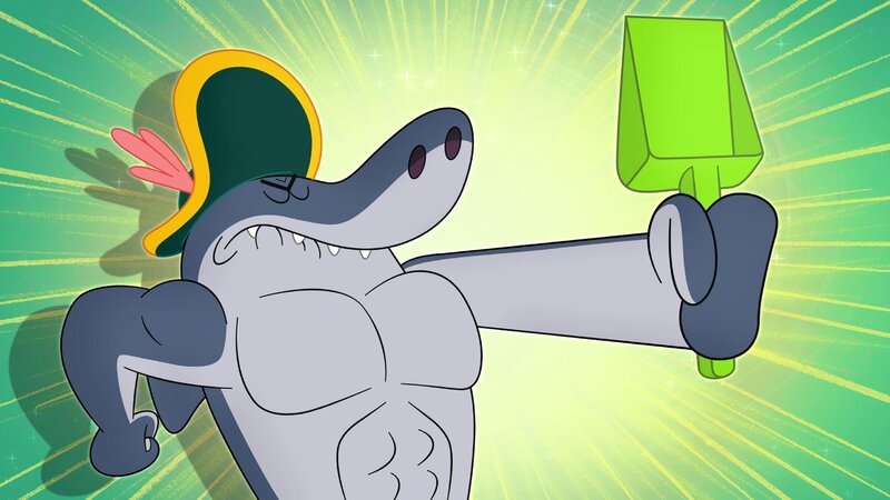 Sharko ist überzeugt, dass er mit seiner Muskelkraft ein echter Schatzjäger ist.  +++ – Bild: Die Schatzsuche /​ © Xilam Animation
