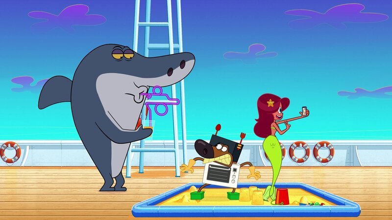 Doch kaum hat sich Zig an Marina rangeschmissen, ist schon wieder Sharko zur Stelle, der über seine Marina wacht.  +++ – Bild: Roboter-Chaos /​ © Xilam Animation