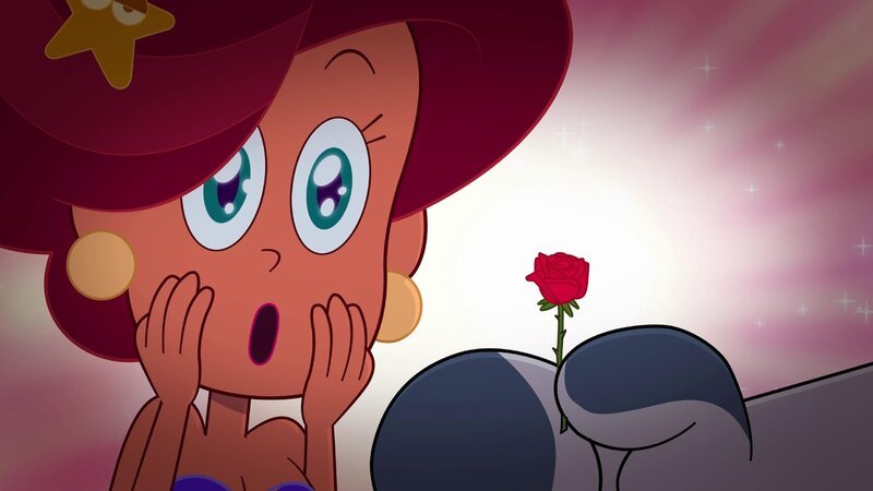 Marina bekommt von Sharko eine schöne Rose und ist hin und weg.  +++ – Bild: Hades nervt /​ © Xilam Animation