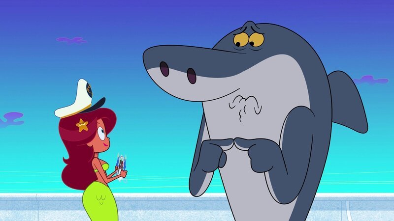 Sharko hat Angst, dass Marina sauer auf ihn sein könnte. Doch diese möchte sich versöhnen und bietet Sharko seinen Teil der Kette wieder an.  +++ – Bild: Sharkos alte Freunde /​ © Xilam Animation