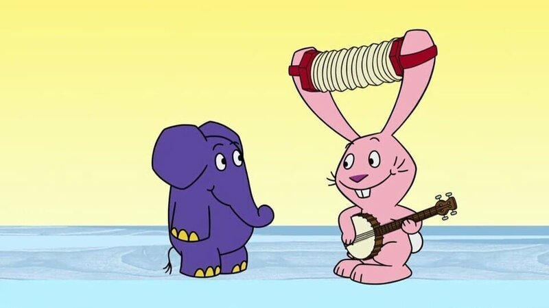 Hase und Elefant machen Musik. – Bild: Kinderkanal