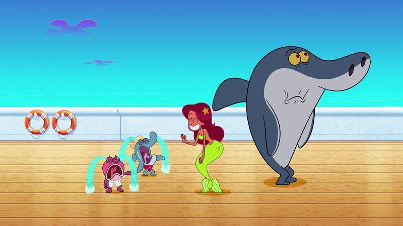 Einer kleiner Fisch verliert beim Spielen seinen Ball. Marina bekommt Mitleid mit dem Kleinen und bittet Sharko darum, sich auf die Suche nach dem Ball zu machen. – Bild: SUPER RTL