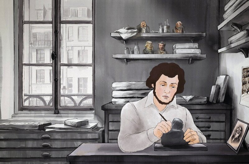 Honoré Daumier fertigt karikaturistische Büsten aus Ton von den Mitgliedern der französischen Regierung an. – Bild: Silex Films