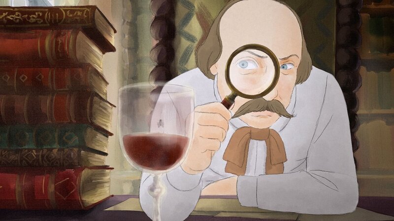 Sternstunde Kunst Romantismes – Legenden von Paris (3/​4). Bild von Mann, der Wein unter die Lupe nimmt. – Bild: SRF /​ Silex Films