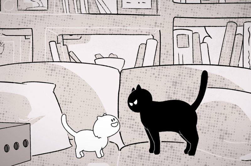 Stéphane passt für ein paar Tage auf die kleine Grisbi der Nachbarn auf: Sie ist bezaubernd, aber für Moustique ist in seinem Haus kein Platz für zwei Katzen. – Bild: ARTE F /​ Autour de Minuit Productions