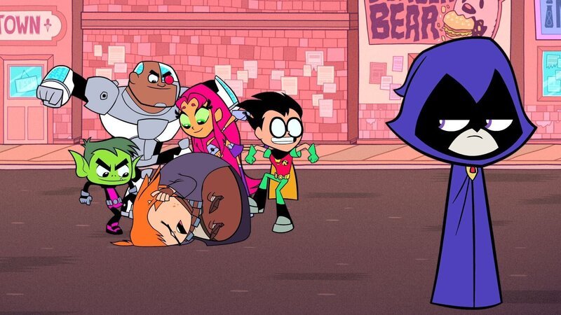 v.li.: Beast Boy, Cyborg, Control Freak, Starfire, Robin, Raven – Bild: Warner Bros. Entertainment Inc.