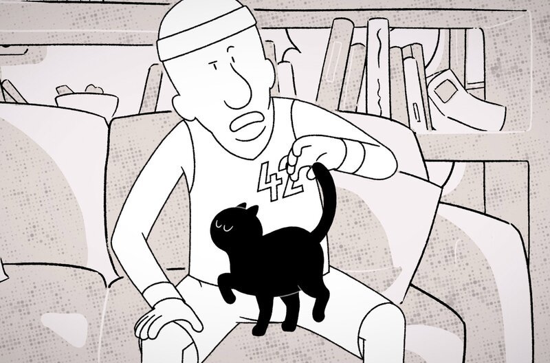 Kater oder Flimmerkiste? Moustique hat genug. Sein Mensch starrt nur auf die Flimmerkiste und ignoriert ihn völlig. – Bild: ARTE F /​ Autour de Minuit Productions /​ Autour de Minuit Productions