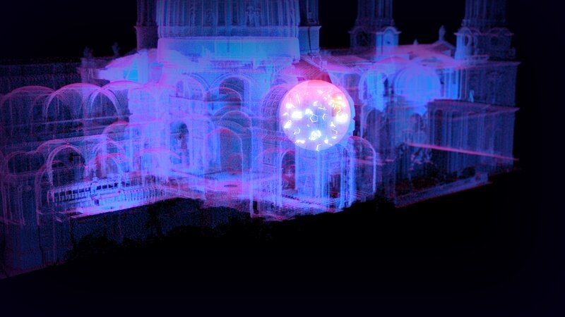 Zeigt den Ort der Explosion der deutschen Bombe, die während des Zweiten Weltkriegs das nördliche Querschiff von St. Pauls traf. – Bild: The National Geographic Channel