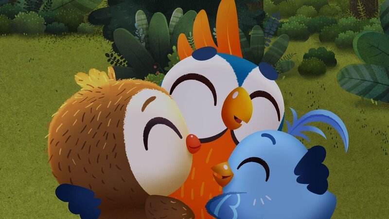 Odo, Doodle and John-John umarmen sich am Freundschaftstag. – Bild: KiKA/​Sixteen South & Letko
